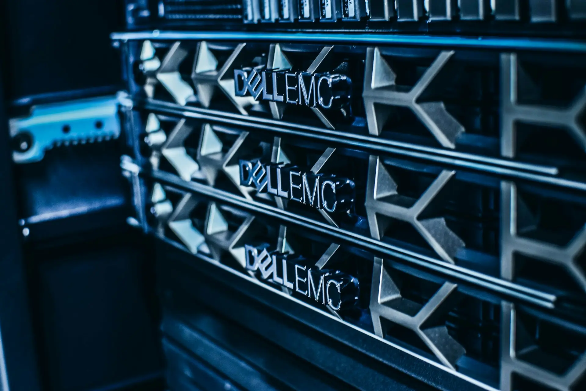 a close up of a server's nameplates on the side of a